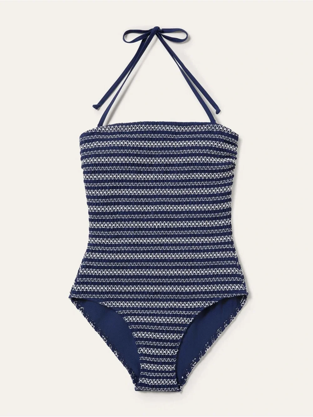 Boden Navy and White Striped Bandeau One-Piece Swimsuit
